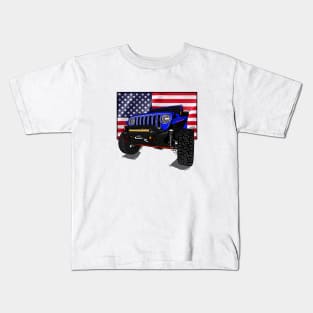 Jeep with American Flag - Blue Essential Kids T-Shirt